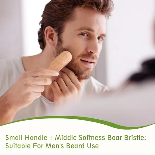 Vista 7 de Cepillo de pelo de tamaño de viaje, cepillo de pelo pequeño con control de bordes de madera para evitar el encrespamiento y suavizar los vuelos