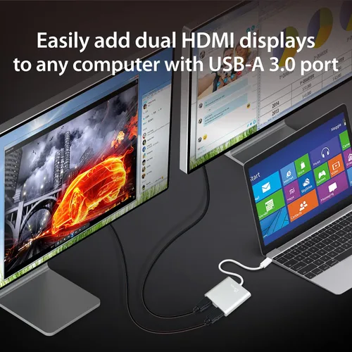 Vista 2 de j5create Adaptador USB a HDMI – Cable dual HDMI USB 3.0 para varios monitores 4K + 1080p Compatible con Windows y macOS (JUA365)