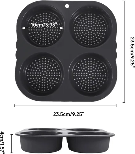 Vista 3 de Molde para bollo de hamburguesa, negro, silicona, cavidad profunda de 4 pulgadas, antiadherente