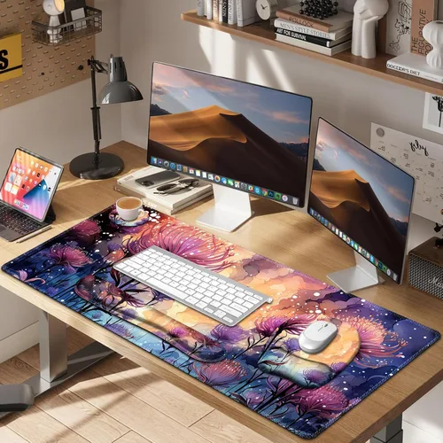 Vista 7 de 4 en 1 Alfombrilla de ratón grande, juego de reposa muñecas para teclado, alfombrilla de ratón ergonómica con soporte de muñeca, alfombrilla