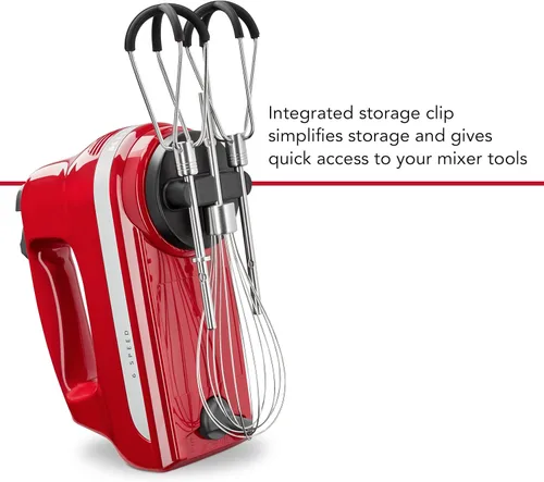 Vista 7 de KitchenAid Paquete de batidora de mano de 6 velocidades con batidores de borde flexible - KHM6118, rojo imperio