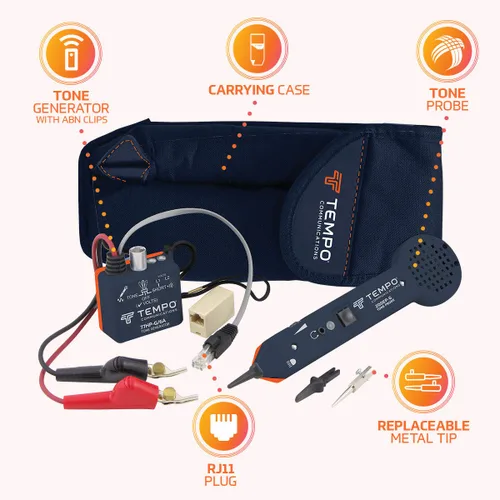 Vista 6 de TEMPO 701K-G6A Kit de rastreo de cables de sonda y tono premium con clips de prueba ABN, datos de trazado, teléfono, coaxial, seguridad, cables