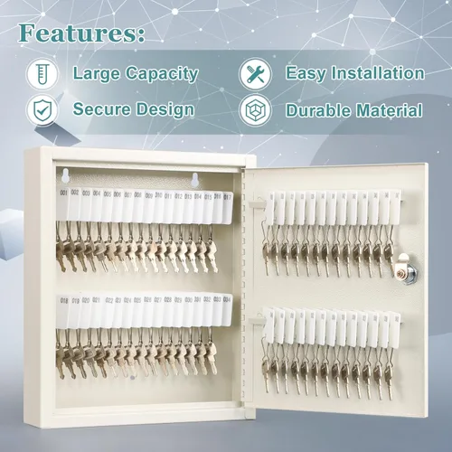 Vista 22 de KYODOLED Gabinete con cerradura para llaves, caja de almacenamiento de 40 llaves con código, soporte de pared para llaves con cerradura