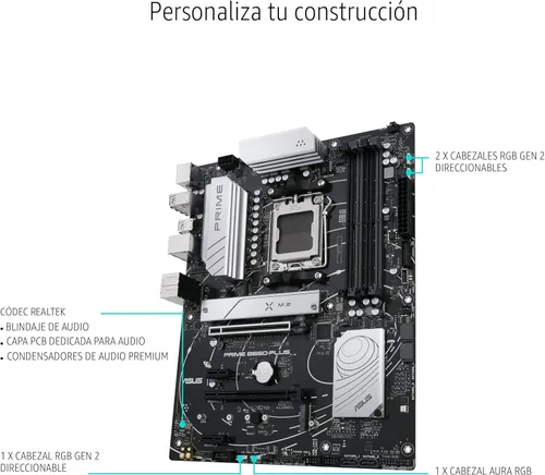 Vista 4 de ASUS Prime B650-PLUS AMD B650 AM5 Ryzen™ Desktop 9000 8000 y 7000 ATX Motherboard, DDR5, PCIe 5.0 M.2, LAN de 2.5 Gb, DP, HDMI®, SATA 6 Gbps, USB