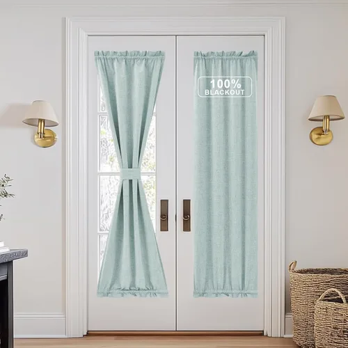 Vista 83 de NICETOWN Cortinas de Lino para Puerta Lateral - Cortinas Opacas con Aislamiento Térmico para Puerta Delantera Francesa para Sombra Pequeña