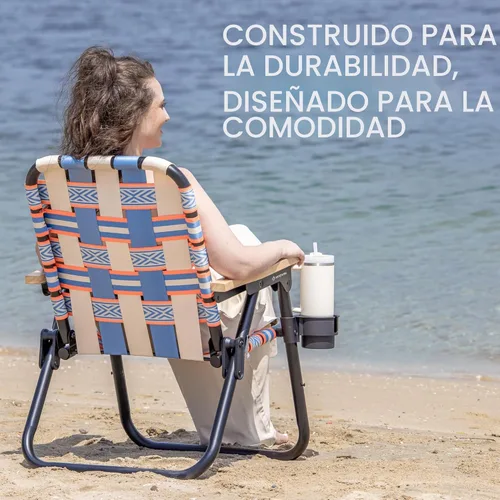 Vista 5 de GoSports WOVN - Silla de playa tipo mochila – 9 estilos disponibles – Silla de camping plegable de primera calidad