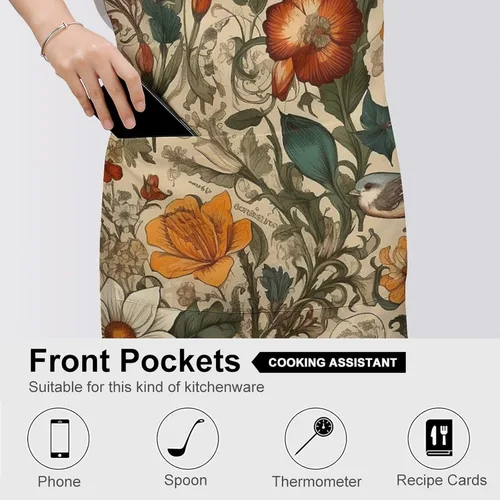 Vista 5 de Personalized Retro Pattern Adult Apron, Kitchen Cooking Aprons for Woman Man, Adjustable Bib Apron with Pocket for Baking, BBQ Crafting Outdoors