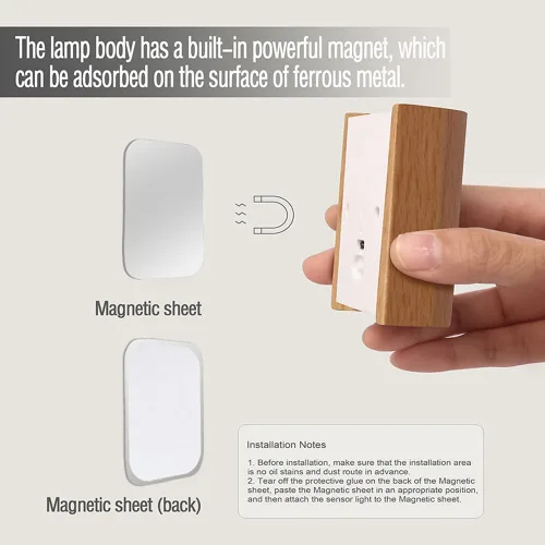 Vista 6 de LANDGOO Luz nocturna de madera de fresno blanco con sensor de movimiento inteligente - Luz de escalera recargable de 2700K LED para dormitorio