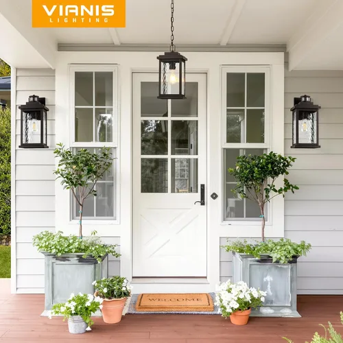 Vista 7 de VIANIS Lámparas Colgantes Grandes de Exterior de Bronce con Vidrio Texturizado, Luminaria Colgante Impermeable Antioxidante con Cable Ajustable