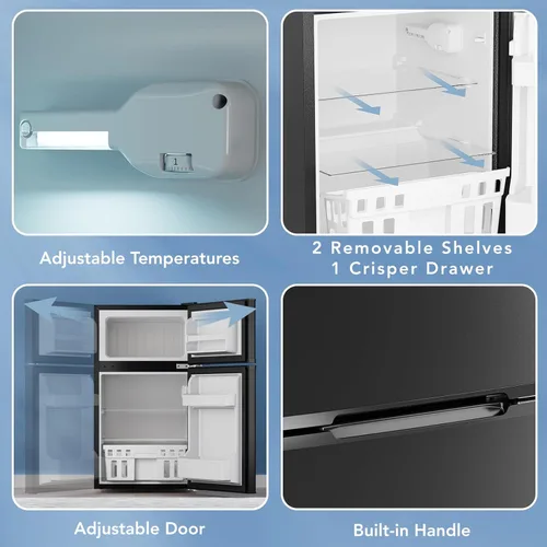 Vista 3 de Electactic 3.1 pies cúbicos Mininevera con congelador de 2 puertas, refrigerador compacto mini con estantes de vidrio ajustables y removibles