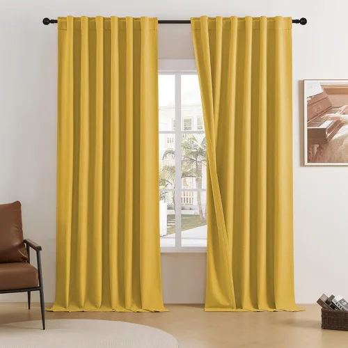 Vista 19 de DUALIFE - Cortinas de lino opacas beige de 54 pulgadas de largo, con pestaña trasera y bolsillo para cortinero, cortinas estrechas para dormitorio