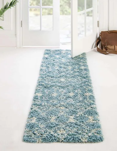 Vista 50 de Unique Loom Alfombra marroquí Trellis Shag Collection - Meknes (2 x 5 pies 1 pulgada, color marfil/gris)