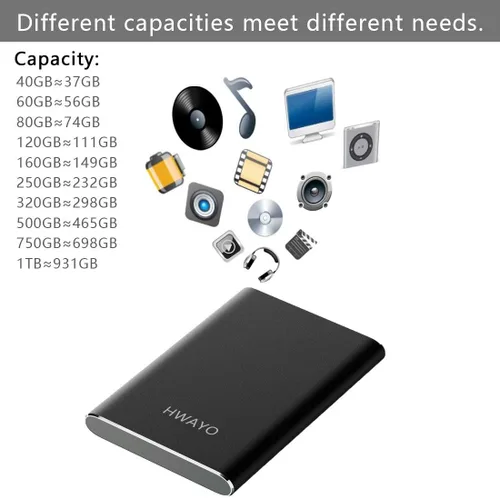Vista 5 de Disco duro externo portátil de 120 GB, USB3.1 Gen 1 Tipo C Ultra Slim de 2.5 pulgadas, almacenamiento HDD compatible con PC, computadora
