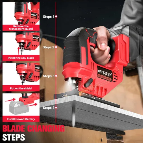 Vista 6 de Sierra de calar compatible con batería Milwaukee de 18V, herramienta de sierra de calar inalámbrica NATBEESY, luz de trabajo LED, cortes biselados