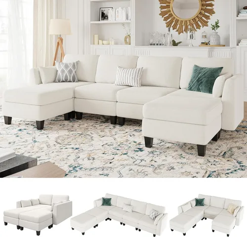 Vista 10 de Sofá seccional con sofá cama, sofá modular de 6 plazas, cómodos sofás seccionales convertibles, sofás convertibles con otomanos, sofás seccionales