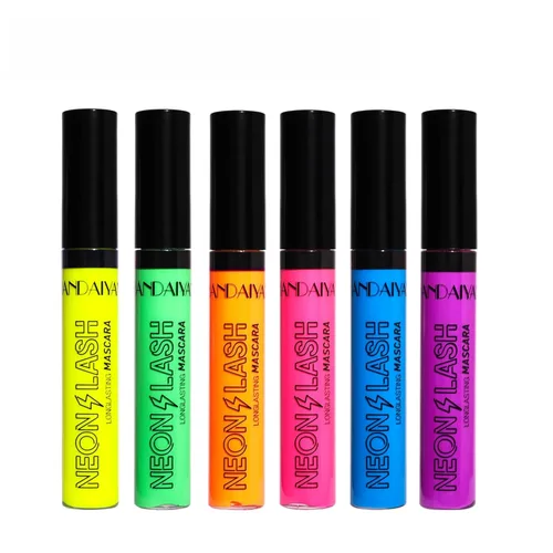 MAEPEOR Máscara de pestañas neón de 6 colores, luz negra, impermeable, resistente a las manchas, para uso diario y Halloween, Navidad (juego 01)