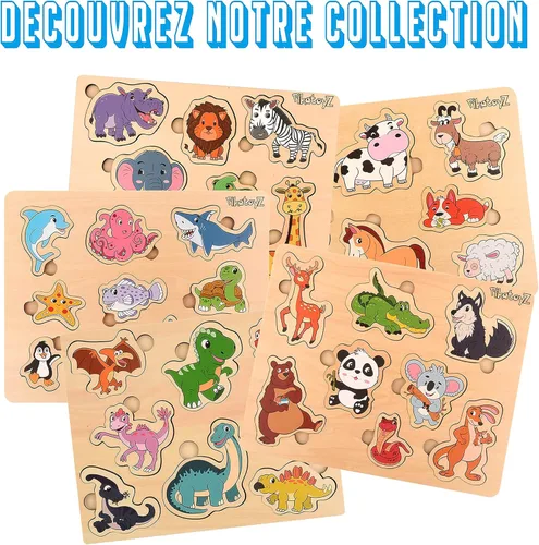 Vista 7 de Pikatoyz® Rompecabezas de madera para niños pequeños de 1 a 3 años - Juguetes educativos y de aprendizaje Montessori - Rompecabezas de madera