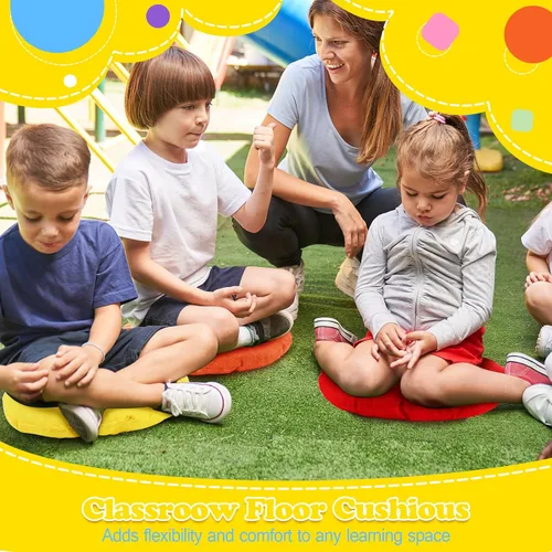 Vista 4 de Cojines redondos de piso de 15 pulgadas para niños y niños pequeños, asiento flexible para muebles de aula, almohada de piso de 3.5 pulgadas