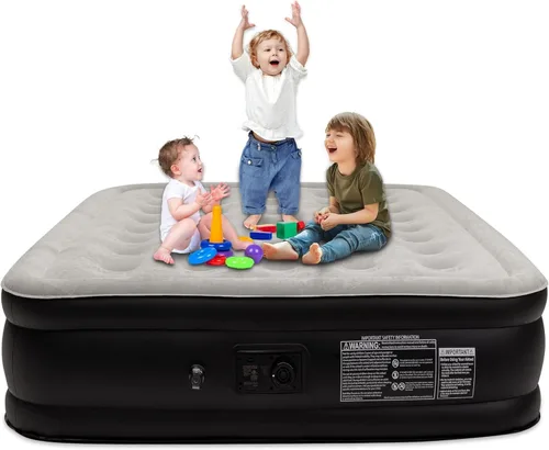 Colchón de aire de 16 pulgadas tamaño Queen con bomba integrada, colchón inflable plegable portátil Queen, capacidad de peso de 660 libras, colchón