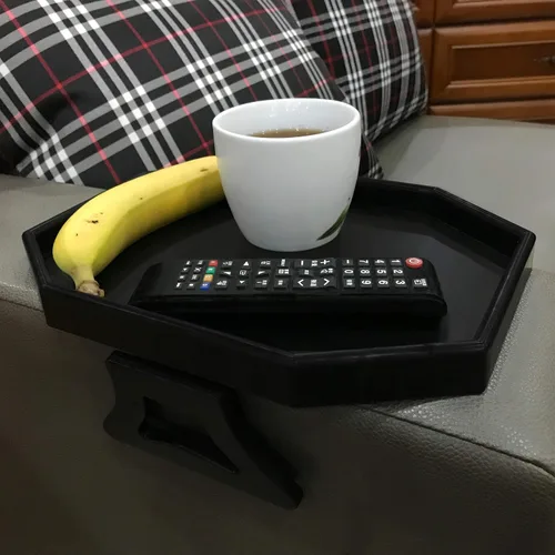 Vista 3 de Mesa auxiliar con clip para reposabrazos de sofá, bandeja de sofá para bebidas y aperitivos (negro)