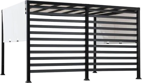 Vista 4 de SUNJOY Pérgola al aire libre de 10 x 12 pies, pérgolas de acero con pantalla ajustable blanca y pantalla de privacidad para patio trasero