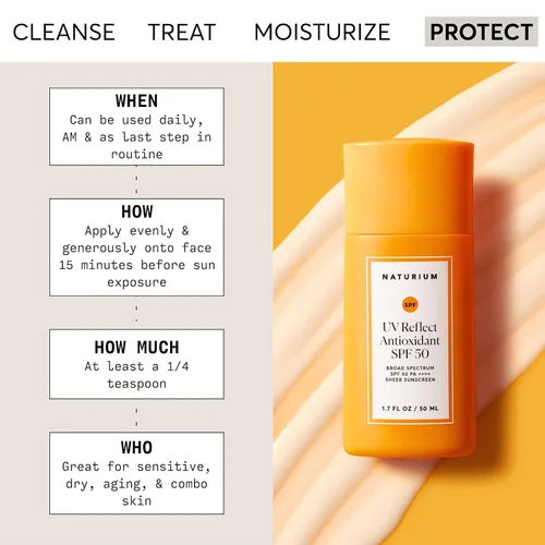 Vista 2 de Naturium UV Reflect antioxidante, amplio espectro SPF 50 PA ++++ protector solar transparente, protector ligero para cara y piel con acabado mate