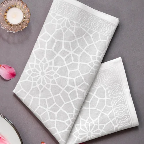 Vista 10 de Saffron Marigold 100% White Cotton Dinner Napkins, Set of 6, Hand Printed Enchanted - CP Design, Fair Trade, Washable Cloth Napkins for Parties &