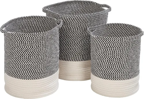 Vista 3 de Honey-Can-Do Juego de 3 cestas de cuerda de algodón de dos tonos para almacenamiento y organización, gris/blanco STO-09536 gris