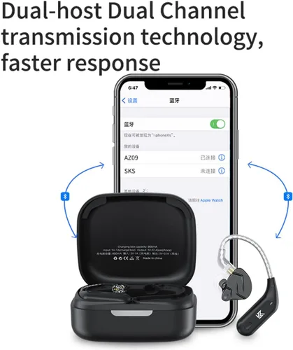 Vista 5 de KZ AZ09 Bluetooth 5.4 módulo inalámbrico impermeable gancho para la oreja batería extra larga duración Bluetooth Cable para KZ