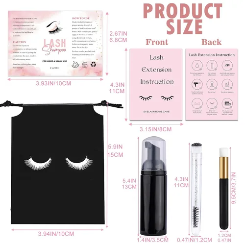 Vista 6 de Juego de 60 botellas y cepillos de champú para pestañas, 10 dispensadores de bomba de espuma, cepillo de limpieza de pestañas, cepillo de tubo