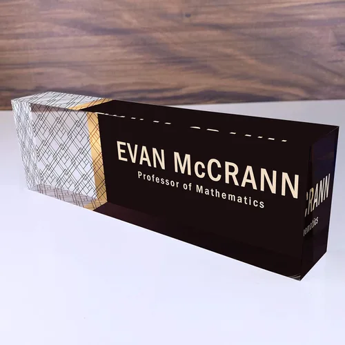 Vista 21 de Artblox - Placa de nombre personalizada para escritorio Diseño de flores de violetas sobre cristal acrílico transparente Placa de nombre