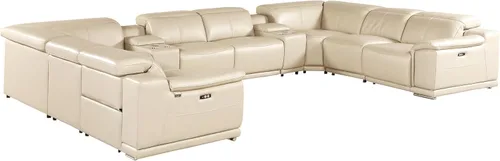 Vista 376 de BlackJack Furniture Venice - Sofá modular de cuero italiano de grano superior de 5 piezas con 3 reclinables eléctricos, reposacabezas ajustable