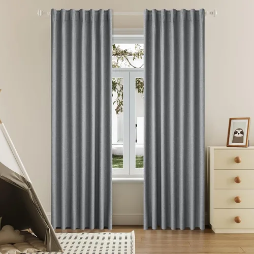 Vista 24 de Cortinas opacas de lino óxido de 108 pulgadas de largo, juego de 2 paneles para sala de estar, opacas, privacidad, pestaña trasera, aislamiento