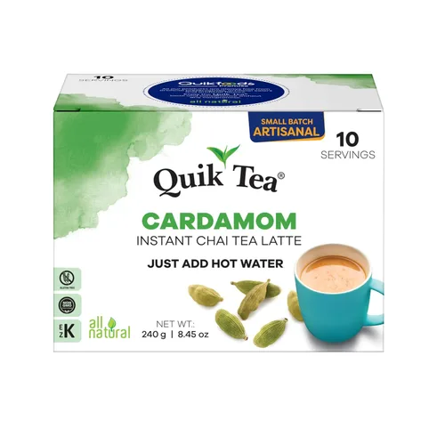 QuikTea Cardamom Instant Chai Tea Latte - Caja individual de 10 unidades - Antioxidante Superalimento, té de digestión