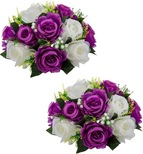 2 ramos de flores falsas, 15 cabezas de rosas de plástico con base, flores artificiales para ramos de boda, centros de mesa, fiesta, día de San