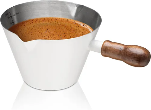 Vista 17 de Amrules Tazas de café expreso negras, taza de medición de café de 7 oz/200 ml con asa de madera, taza de espresso de acero inoxidable 304 con escala