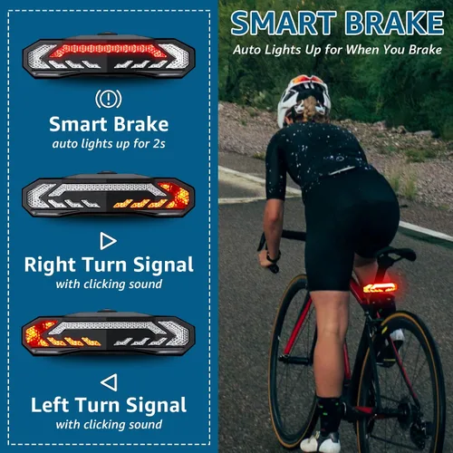 Vista 3 de Ebike Turn Signals, Rechargeable Bike Tail Light with Remote IP65 Waterproof Bicycle Rear Light, USB Rechargeable, Wireless Control Blinkers Fits