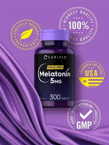 Vista 5 de Carlyle Melatonina 5 mg 300 tabletas Suplemento sin medicamentos Vegetariano, sin OMG, sin gluten