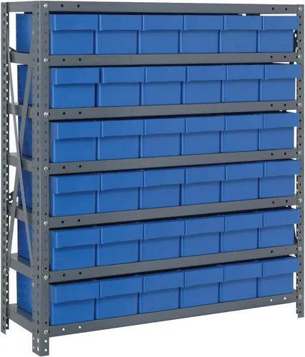 Vista 9 de Quantum QSBU-245BK Heavy Duty Shelving Unit with (7) Shelves and (24) QUS245 Black Bins for Garage Warehouse Storage Distribution 400 lb Load