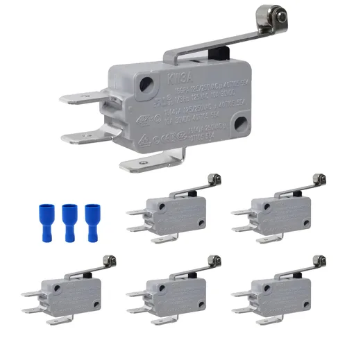 Vista 7 de 6 piezas de microinterruptor de límite SPDT con palanca de bisagra recta corta y acción de broche para Arduino, KW3A 16A 125/250V