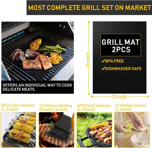 Vista 4 de 34 accesorios para parrilla, regalos para hombres, accesorios de barbacoa resistentes de 16 pulgadas, herramientas de barbacoa de acero inoxidable
