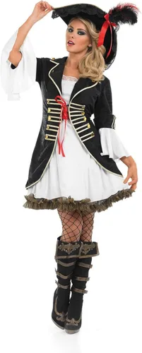 Vista 7 de fun shack Pirate Costume Women's Deluxe Buccaneer Outfit with Corset Jacket, Dress, Hat