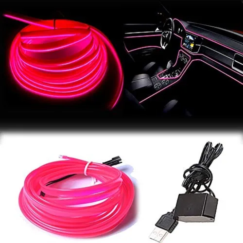 Vista 22 de Tira de luces LED de cable electroluminiscente azul para interior de automóvil, 6.5 pies de cable de neón con controlador USB de 5 voltios