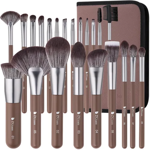 Vista 9 de DUcare Juego de 14 brochas de maquillaje para regalo, 12 brochas de maquillaje serie café con 2 esponjas de maquillaje, base, mezcla de polvo