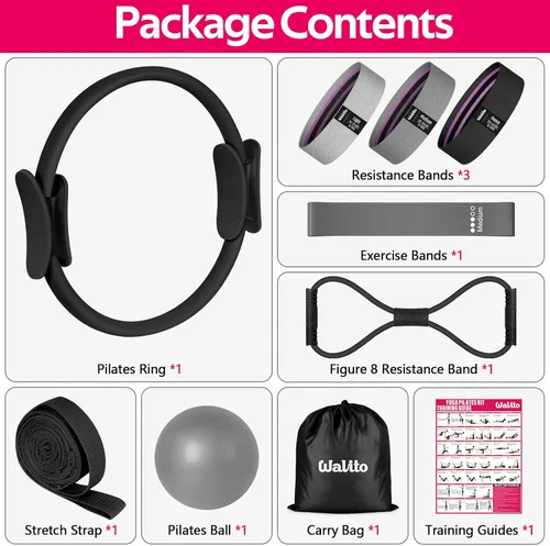 Vista 7 de WALITO Kit de Pilates para el Hogar para Mujeres, Juego de Anillo de Pilates con Círculo Mágico, Bandas de Resistencia, Bandas de Ejercicio Figura
