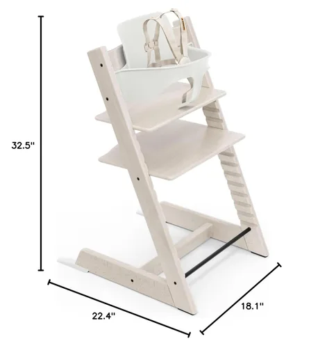 Vista 9 de Stokke - Silla alta Tripp Trapp 2, Whitewash - Incluye silla + juego de bebé con arnés extraíble para niños de 6 a 36 meses - Ajustable, ergonómica