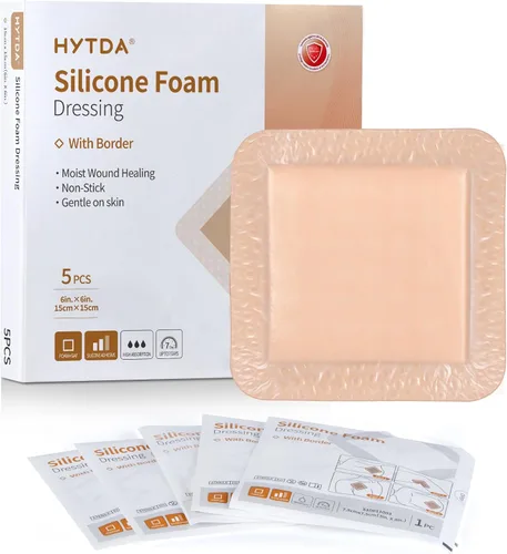 Vista 9 de Apósito de espuma de silicona con borde, 4 x 12 pulgadas (5 piezas) apósito de espuma adhesiva suave para el cuidado de heridas, impermeable