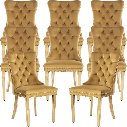 Vista 307 de ODUSE-DAILY - Juego de 2 sillas de cocina y comedor de terciopelo beige, con capitoné, tapizadas en terciopelo, estructura de madera maciza