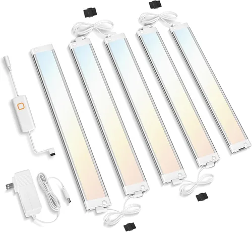 Vista 12 de MYPLUS Panel de luces para debajo del gabinete de 12 pulgadas, iluminación súper brillante para debajo de la encimera con 84 LED, blanco cálido