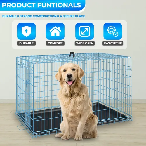 Vista 2 de FDW Jaula para perros grandes de 48 pulgadas plegable de metal para mascotas, doble puerta con panel divisor para interiores y exteriores, bandeja